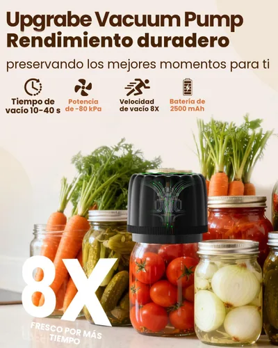 Miniatura 2 de Kit de sellado al vacío de tarros Mason eléctrico mejorado 2026 con tapas Mason de boca ancha y regular, bomba de vacío automática de 80 kpa, Negro