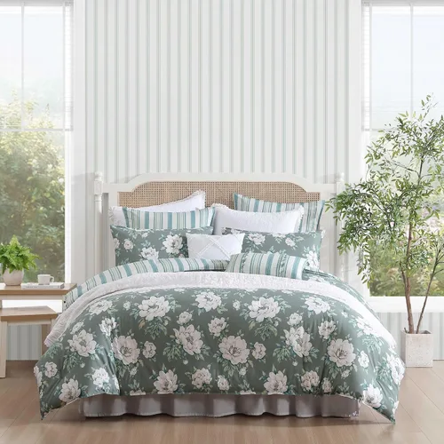 Miniatura 26 de Laura Ashley - Juego de edredón tamaño King, juego de ropa de cama reversible de algodón, incluye fundas a juego con fundas europeas y fundas