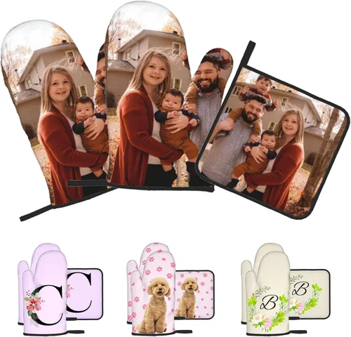 Miniatura 10 de Manoplas de horno personalizadas con soportes para ollas con nombre y foto personalizados, manoplas de horno resistentes al calor y al deslizamiento