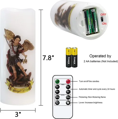 Miniatura 5 de Wondise Vela de oración devocional parpadeante sin llama con control remoto y temporizador, funciona con pilas, vela votiva LED de cera real