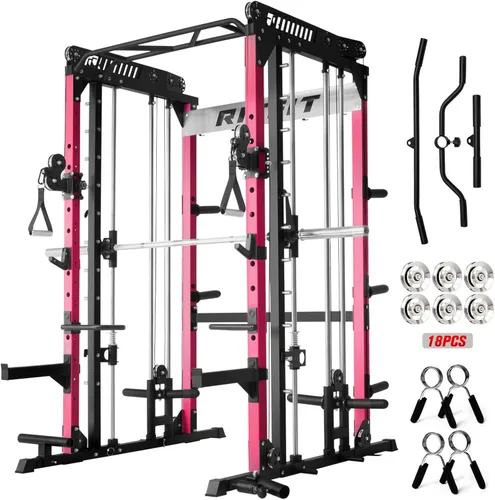 Miniatura 16 de RitFit Máquina M1 Pro Smith con sistema de cruce de cables, jaula multifunción para sentadillas para gimnasio en casa, rack de energía y paquetes