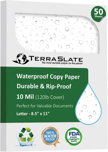 Miniatura 11 de TerraSlate Papel de alta calidad impermeable para lluvia, clima, 10 milésimas de pulgada de grosor y 8.5 x 11 pulgadas, blanco brillante, papel