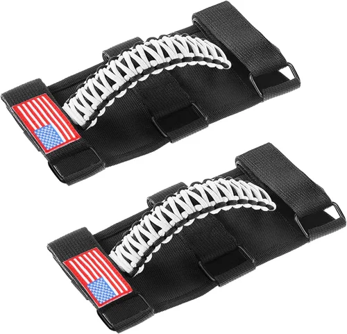 Miniatura 24 de Savadicar Paquete de 4 Asas de Agarre de Barra Enrollable Compatible con 1955-2023 Jeep Wrangler CJ YJ TJ JK JL 4XE & Gladiator JT, Soporte de Negro