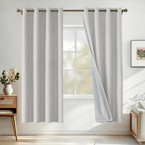 Miniatura 14 de Cortinas de lino 100% opacas para dormitorio, cortinas opacas de 45 pulgadas de largo, cortinas de oscurecimiento de habitación para sala de estar