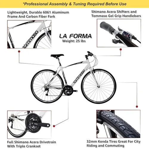 Miniatura 2 de Tommaso La Forma Aluminum & Carbon Mens Hybrid Bike Women Road Bicycle Adult Bikes Womens Blanco - Mejor