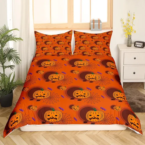 Miniatura 17 de Feelyou Funda de edredón de Halloween, tamaño individual, con 1 funda de almohada, decoración de Halloween, juego de ropa de cama con estampado