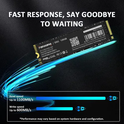 Miniatura 4 de fanxiang S501 128GB NVMe SSD 3D NAND1.3 PCIe Gen3x4 M.2 2280 Unidad interna de estado sólido (velocidad de lectura de hasta 1,100 MB/s) compatible