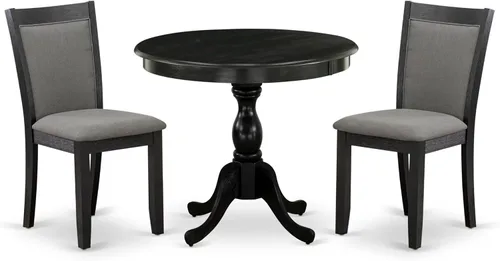 Miniatura 16 de East West Furniture AMMZ3-AB6-06 - Juego de mesa de comedor moderno de 3 piezas que contiene una mesa de cocina redonda con pedestal y 2 sillas