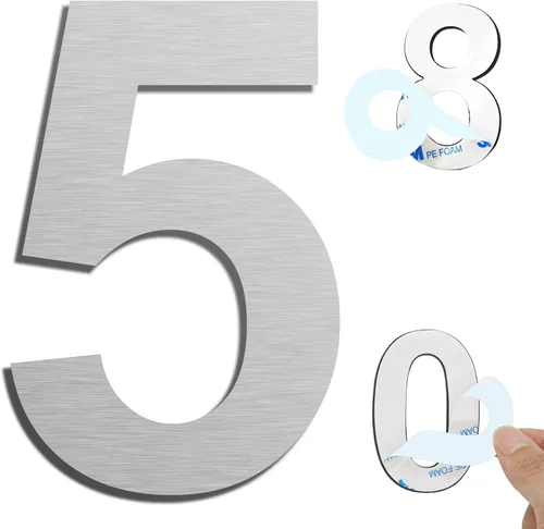 Miniatura 20 de Números de casa autoadhesivos – Números de puerta de acero inoxidable de 6 pulgadas para exteriores – Número de casa grande y moderno, número