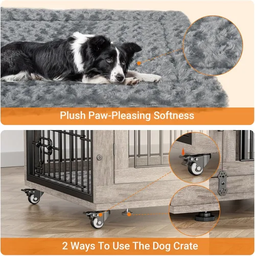 Miniatura 6 de Lulive Muebles de Jaula Grande para Perros, Mesa Auxiliar de Jaula para Perros de Madera de 38'', Perrera para Perros de Doble Puerta