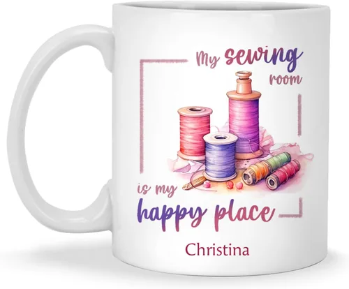Miniatura 20 de Taza de café personalizada de pila de tela e hilos, Taza de máquina de coser, Taza de cerámica con nombre personalizado Regalos para amantes