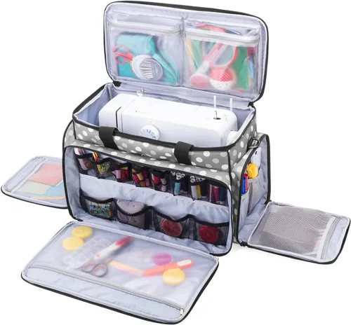 Miniatura 13 de LUXJA Estuche para máquina de coser con almohadilla extraíble, funda de viaje para máquina de coser y accesorios