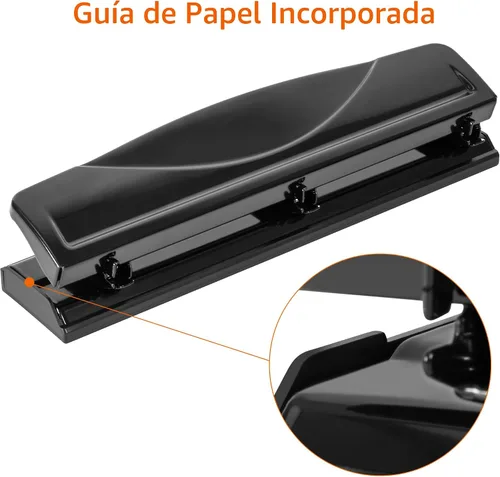Miniatura 2 de Amazon Basics - Perforadora de 3 agujeros, capacidad para 10 hojas, color negro