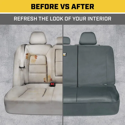 Miniatura 7 de CAT Flexfit™ Funda de asiento trasero gris para automóvil, SUV y camión - Material de lona duradero Fundas de asiento trasero de coche 60/40 Asiento