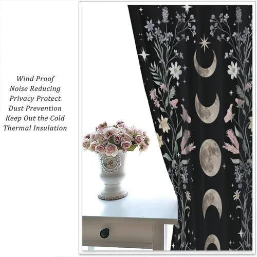 Miniatura 6 de Cortinas Florales de Luna Flores Silvestres Fase Jardín Iluminado por la Luna Estética Boho Primavera Naturaleza Juego de Tratamiento de Ventana