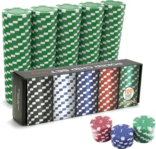Miniatura 12 de 100 fichas de póquer profesional con caja de almacenamiento, juego de fichas de póquer de casino de 5 colores, fichas de póquer de casino compuestas