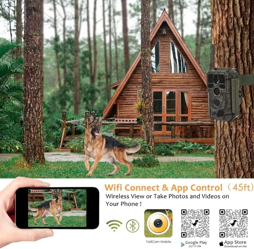BLAZEVIDEO Cámara WiFi Trail de 64MP 1296P HD con audio, 3 disparadores PIR activados por movimiento 0.1s y detección gran angular de 120°, visión