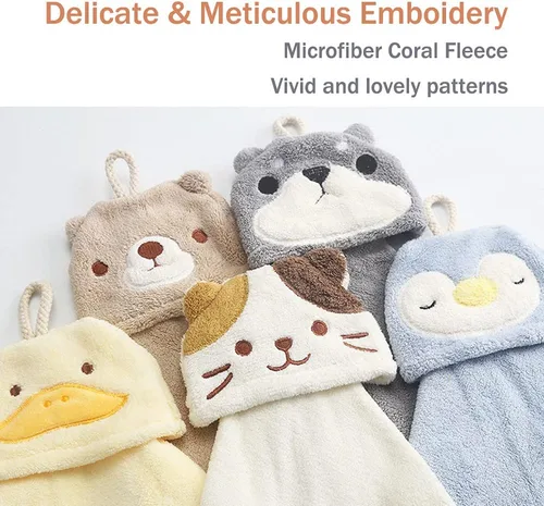 Miniatura 4 de PRATIQUE Paquete de 5 bonitas toallas de mano, toallas de baño con lazo para colgar, toalla de mano para niños, animales, toalla de mano absorbente