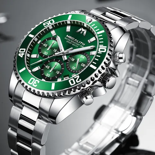 Miniatura 2 de MEGALITH Relojes para hombre, de acero inoxidable, resistente al agua, analógico, de cuarzo, moderno, de negocios, cronógrafo, con fecha automática