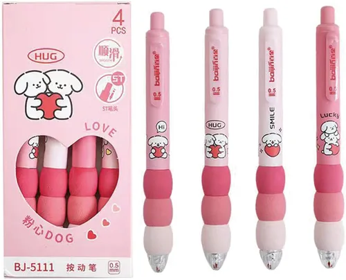Miniatura 9 de MOZXIRZ 4 bolígrafos de gel estéticos retráctiles azules, de agarre suave, bolígrafo de tinta negra kawaii para oficina, escuela, suministros
