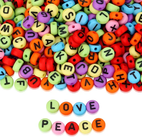 Miniatura 22 de ZHIYUXI - 1500 piezas de cuentas de letras de acrílico para pulseras de la amistad, cuentas de alfabeto para pulseras, collares, fabricación