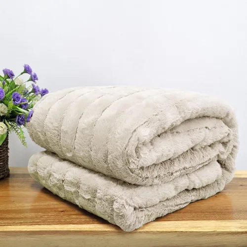 Manta de felpa de piel sintética a rayas con respaldo de sherpa, súper suave, cálida, acogedora, esponjosa, reversible, de lujo, para sofá, silla,