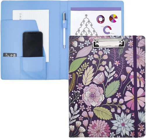 Miniatura 12 de ECEIRO Portapapeles plegable, 360 Flip Folio, Padfolio de cierre para enfermeras y uso de oficina, portapapeles cubierto colorido