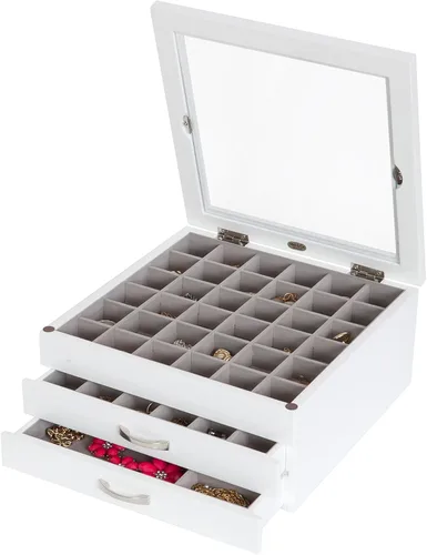 Miniatura 2 de Mele & Co. Liza - Joyero de madera con tapa de cristal (blanco)