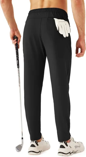 Miniatura 3 de URBEST Pantalones de golf elásticos para hombre con bolsillos con cremallera, pantalones deportivos ajustados para hombre, entrenamiento, viajes