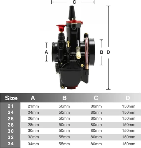 Miniatura 2 de Kit de Carburador PWK 21 24 26 28 30 32 34mm, Carburador de Carreras Universal 2T 4T con Filtro de Aire, Manguito de Admisión, Jets, Kit