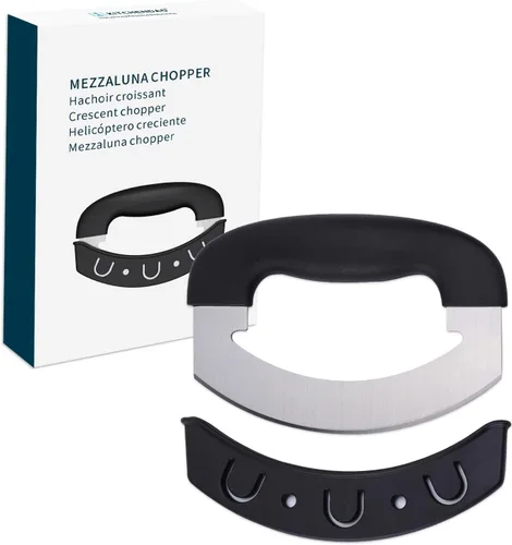 KITCHENDAO Cortador de pizza súper afilado Mezzaluna Picador de ensalada, tecnología avanzada de afilado CNC para cortar rápidamente, cuchillo de
