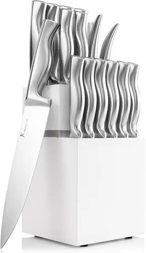 Kangdelun Juego de cuchillos de cocina ultra afilados de 15 piezas con bloque de madera