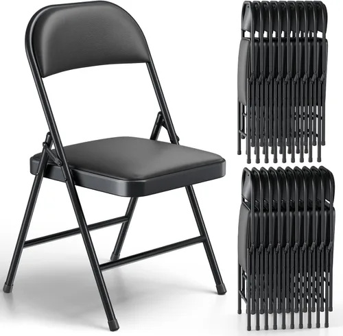 Miniatura 28 de Paquete de 2 sillas plegables, sillas plegables acolchadas de piel sintética para exteriores e interiores, asiento comercial de metal plegable