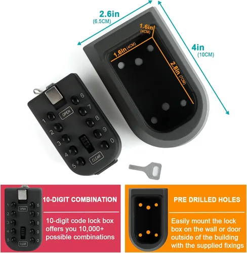 Miniatura 6 de KAYCROWN Caja de bloqueo de llave para exterior, combinación de montaje en pared, caja de seguridad para llaves de casa, caja de seguridad