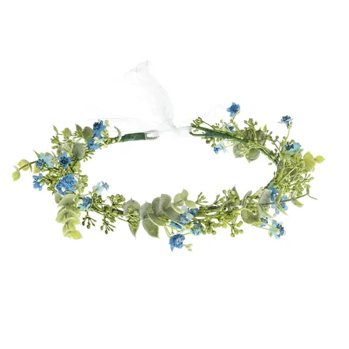 DreamLily Corona blanca de flor de aliento de bebé, corona de eucalipto, tocado de dama de honor, corona de pelo bohemio DFS18 (azul eucalipto)
