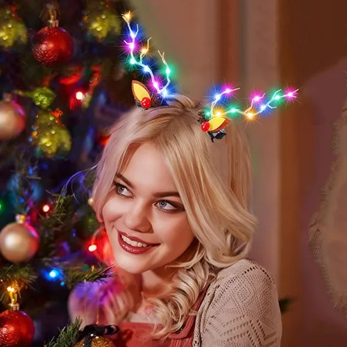 Miniatura 2 de BARTOSI Pinzas para el pelo de Navidad con luz LED, cuernos de reno, horquillas de Navidad, accesorios para el cabello para mujer (paquete de 2)