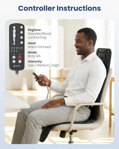 Miniatura 6 de Comfier - Tapete de Masaje de Cuerpo Completo, Almohadilla de Masaje de Calor y Vibración para Silla de Masaje con 10 Motores de Vibración, 5 Modos