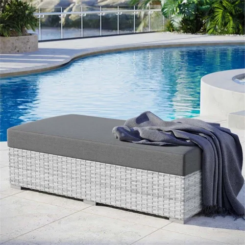 Miniatura 2 de Modway Convene - Otomana rectangular de mimbre para patio al aire libre, color gris claro