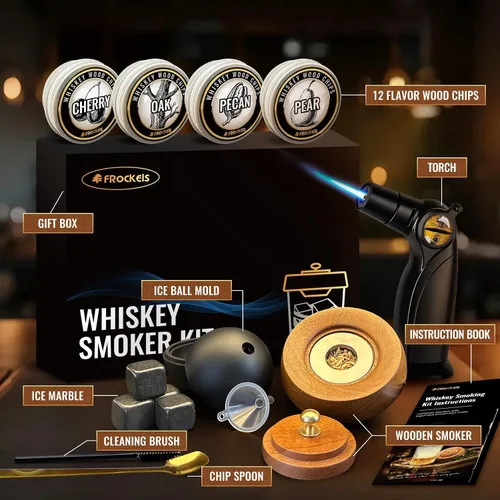Miniatura 2 de Kit de ahumador de cócteles FROCKELS para bebidas con soplete, juego de regalo de ahumador de whisky de 22 piezas, 12 sabores de astillas de madera