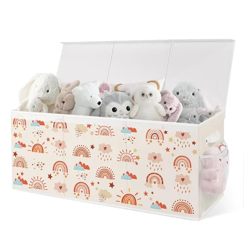 Miniatura 8 de Caja de juguetes plegable extragrande con tapas, organizador de almacenamiento resistente para niños, 38 x 16 x 13 pulgadas, baúl de juguetes