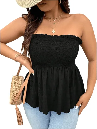 Miniatura 6 de SOLY HUX Camiseta de tubo peplum para mujer, talla grande, sin tirantes, holgada, linda, para vacaciones