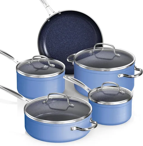 Miniatura 8 de Nuwave Juego de 3 sartenes, 8", 10", 12" forjado, ligero, G10, revestimiento de cerámica Duralon azul saludable, ultra antiadherente, lista