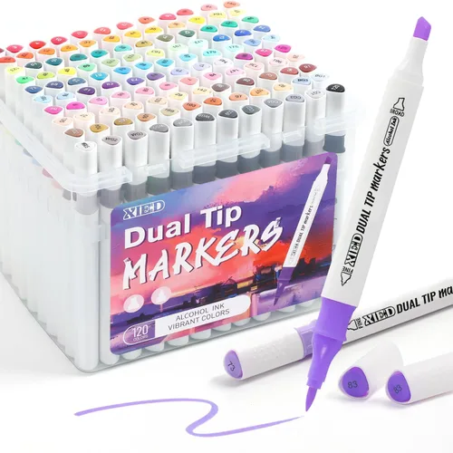 Marcadores de alcohol, juego de marcadores de alcohol de 120 colores para adultos y artistas en colorear, pintura (cincel y fino)