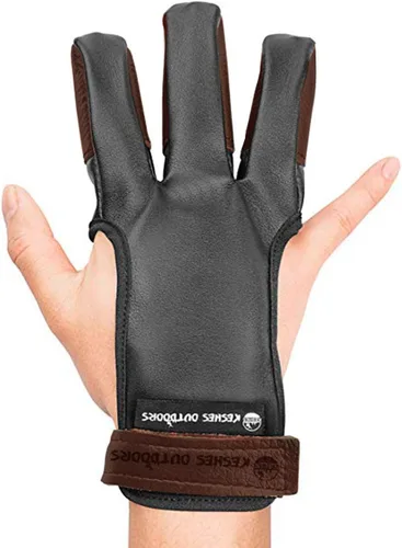 Miniatura 7 de Guante de tiro con arco – Lengüeta de tres dedos con protector de dedo de cuero duradero para arcos recurvos y largos – Protector cómodo