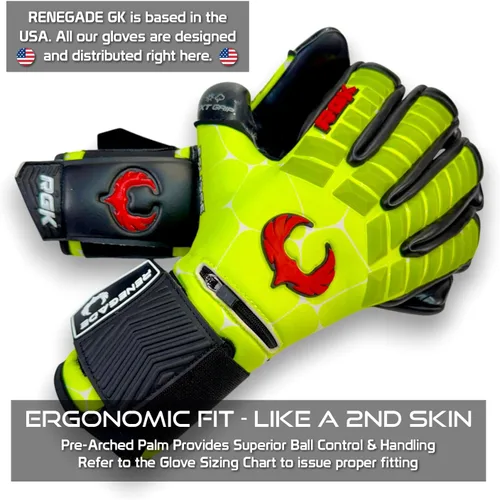 Miniatura 5 de Guantes profesionales de portero de fútbol Renegade GK Eclipse (tallas 6-12, nivel 5) Fingersaves y agarre EXT de 4 + 0.118 mm con sede en EE. UU
