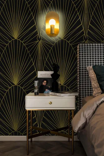 Miniatura 9 de Yasinet Papel tapiz geométrico para despegar y pegar, papel de pared negro y dorado para dormitorio, baño, papel de contacto geométrico Art Deco