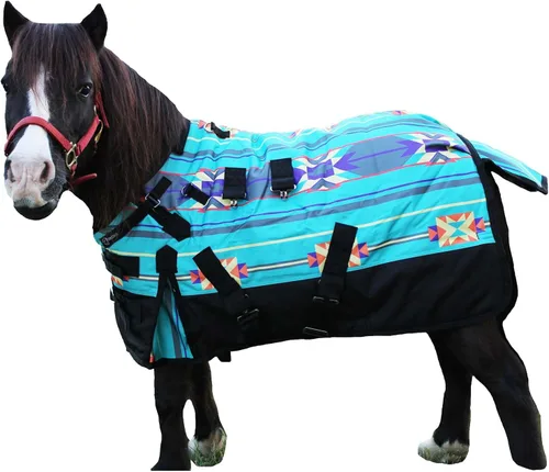 Miniatura 6 de 44" 1200D Manta de invierno para miniatura, caballo destetado, poni, burro 51977B Tela escocesa turquesa
