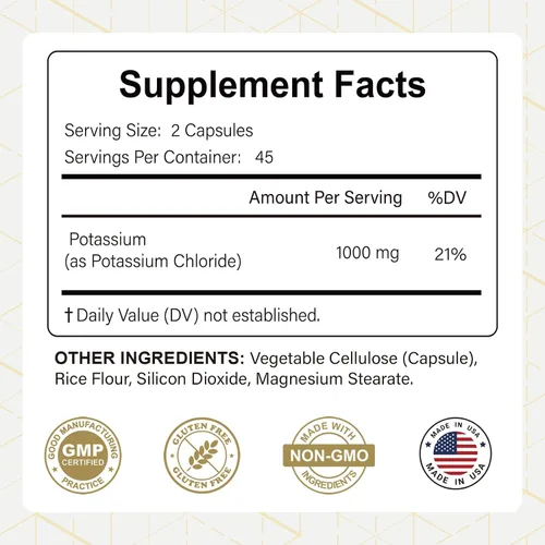 Miniatura 5 de Cloruro de potasio de alta potencia de 1000 mg por porción Suplemento de potasio – Apoya el equilibrio electrolítico, la salud cardíaca, muscular