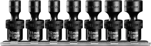 Miniatura 9 de Juego de 7 piezas de enchufes giratorios de impacto de 3/8 pulgadas, enchufes giratorios universales de 3/8-3/4 pulgadas, 6 puntos, SAE, Cr-Mo