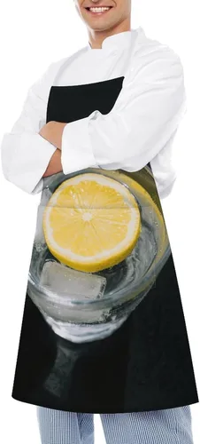 Miniatura 4 de MUSM Apron for Adults - 27.6 X 31.5 Inch, Heavy-Duty Polyester Aprons with Two Large Pockets, Waterproof Lemon And Cup Kitchen Apron for Cooking